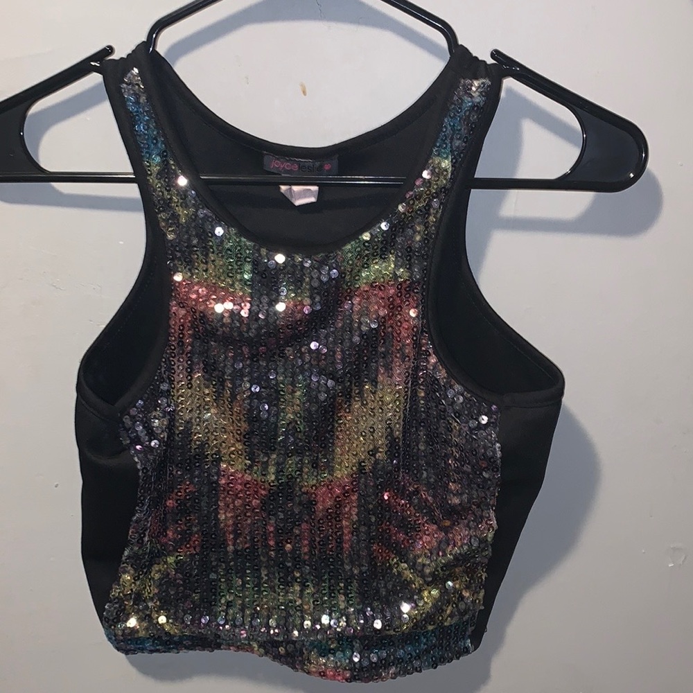 Sequence colorful black crop top
